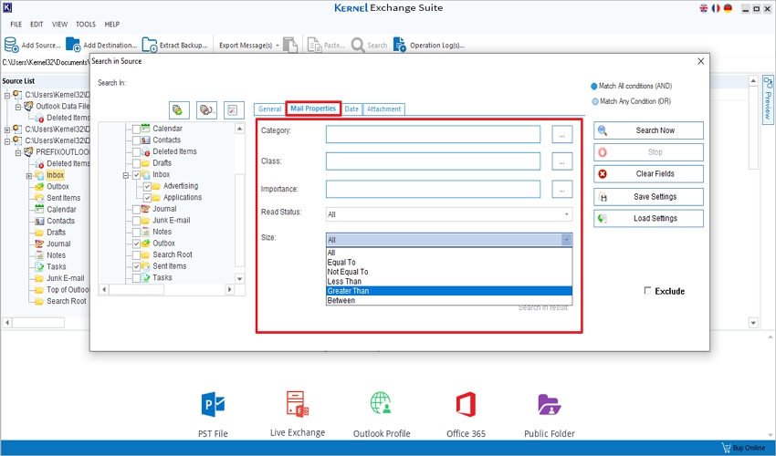 find specific mail data from PST files using mail attributes