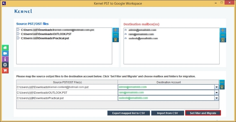 map the source PST file