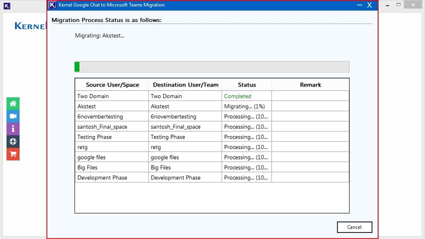 The software will start migration process