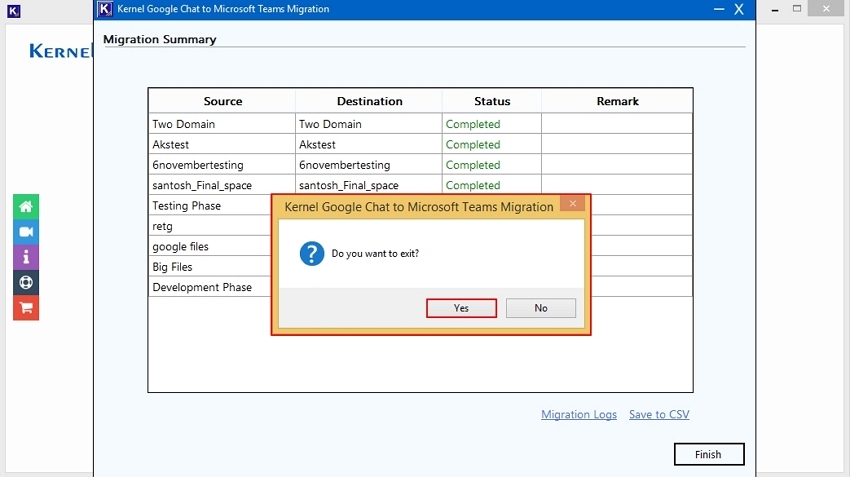 click Yes to finish the migration report