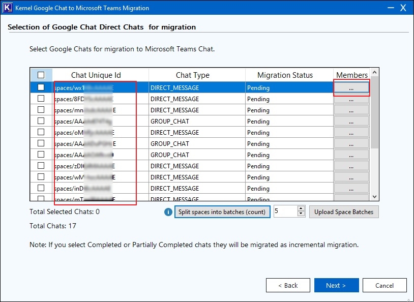 Select and migrate Google Chat