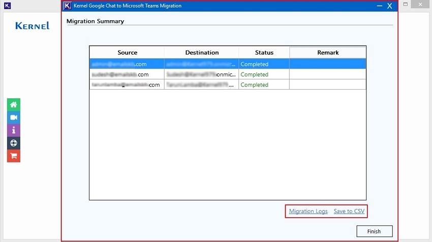 To view the log report, choose either 'Migration Logs' or 'Save to CSV'.