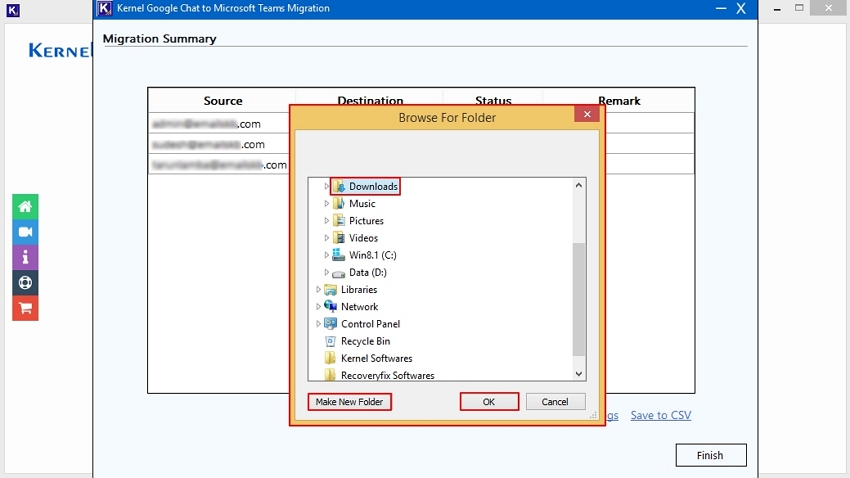 Browse to the location or click 'Make New Folder' to save the CSV file