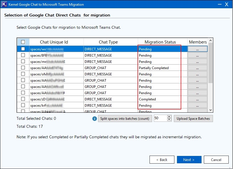 Upload Space Batches