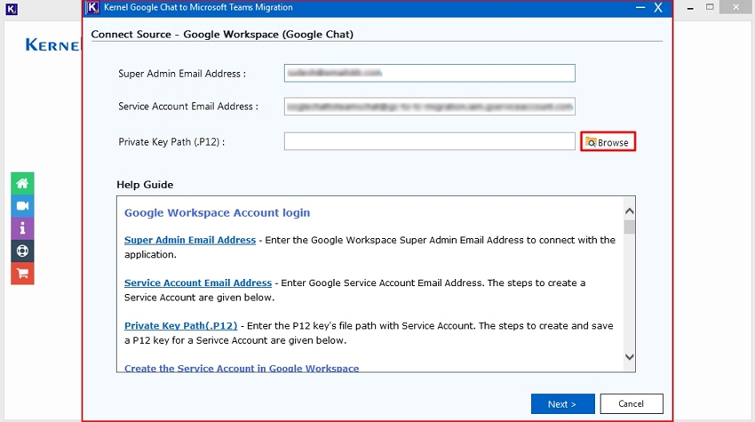 Provide Google Workspace account detials