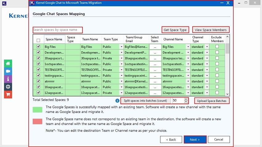 Google Chat Spaces Mapping wizard