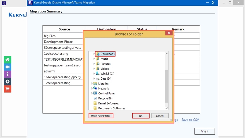 Select the desired folder in your local drive