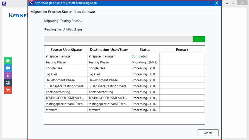 The software will start migration process