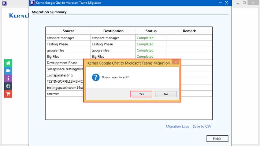 Click on Yes button to finish the migration report