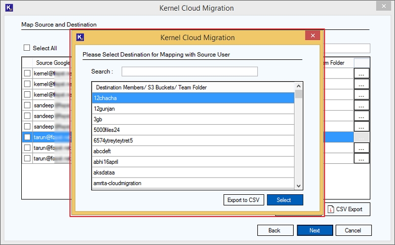 Destination buckets for mapping with the source