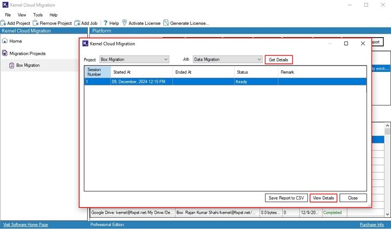 View detailed migration report