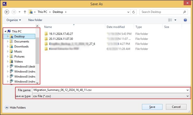 Save migration report as CSV file