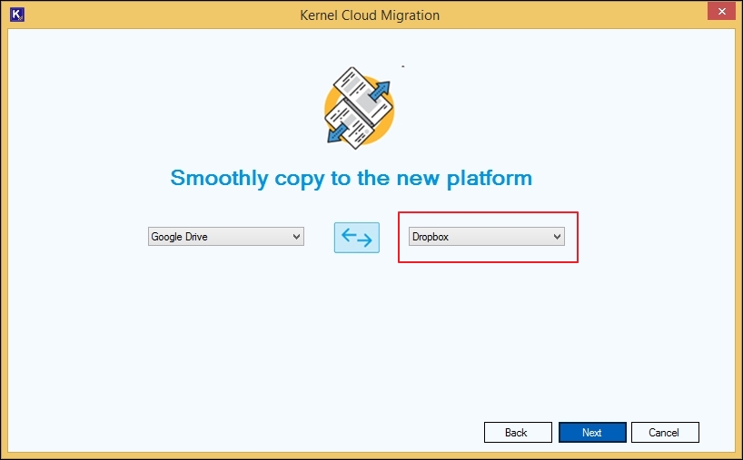 Choose source Google Drive and Dropbox as destination