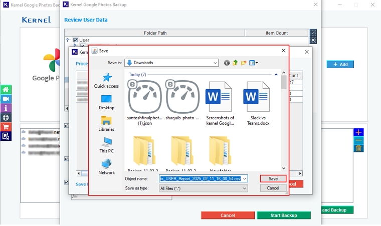 select a folder to Save the CSV file