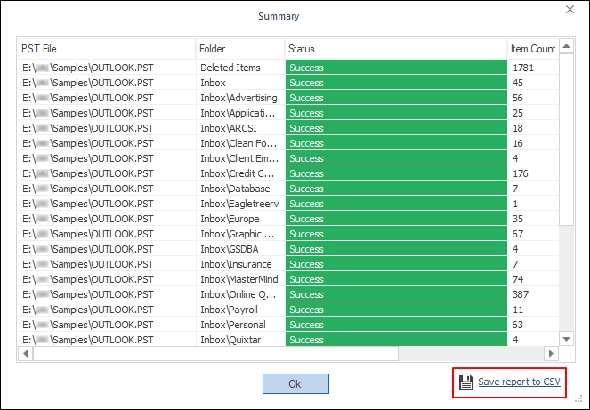 Click the Save report to CSV option