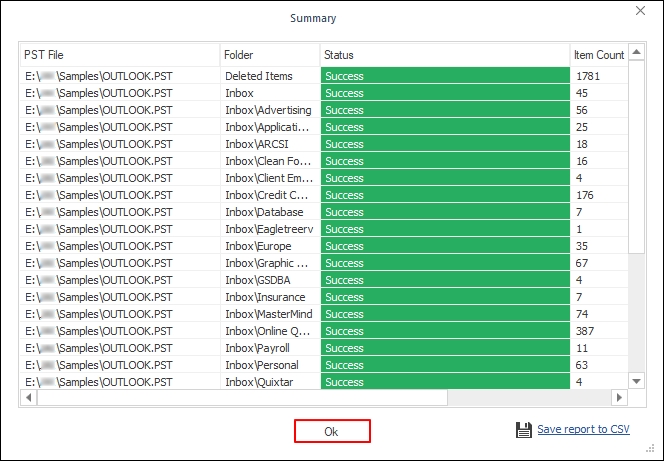 Click OK to close the restore process.