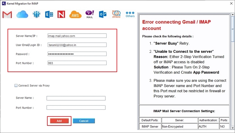 Add login details in destination account