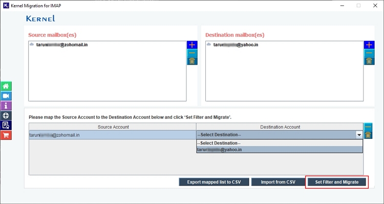 Click on Set Filter and Migrate option for mapping 