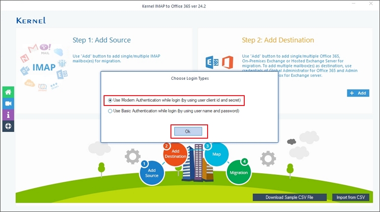 Select Use Modern Authentication while login