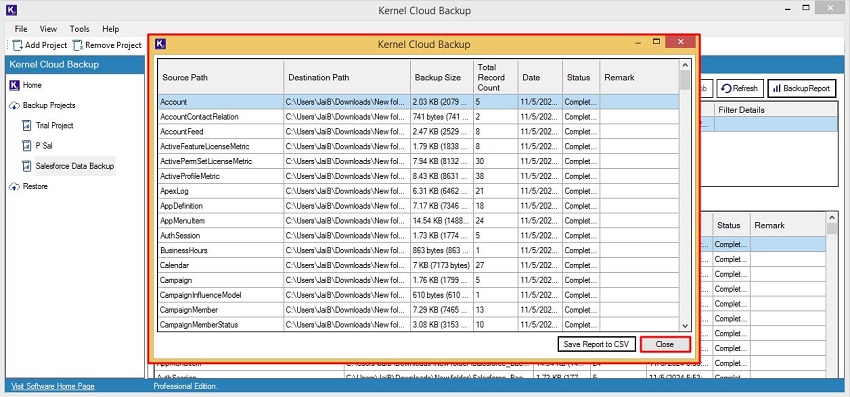 click on Close to end the backup process.