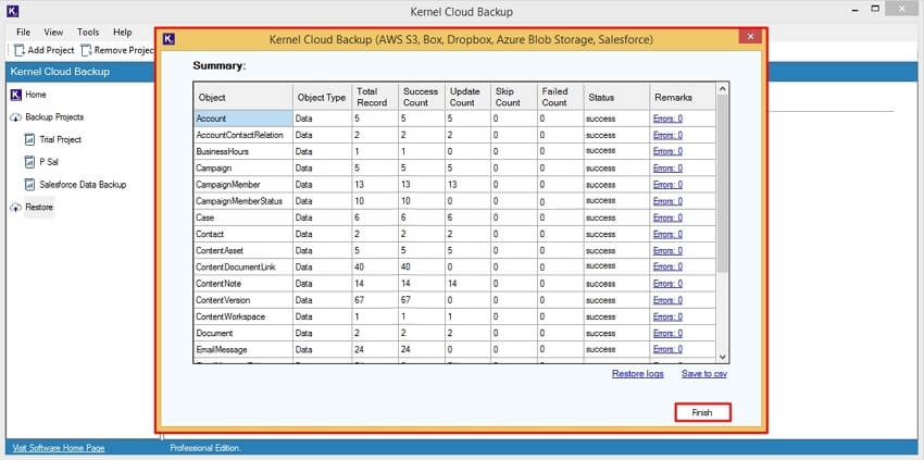 Check Restore logs and Save to CSV file