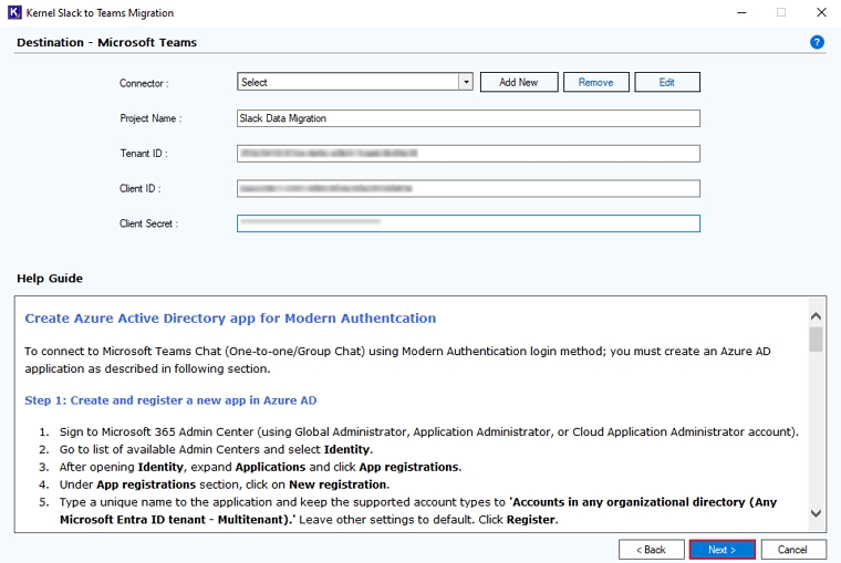 In the Destination input all details