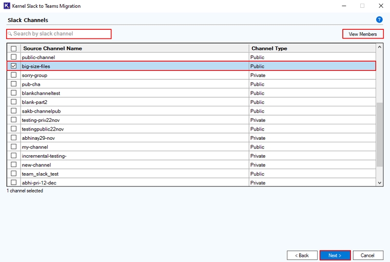 Use Search box to find specific channel from multiple ones