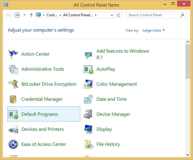 Control Panel and Default Programs