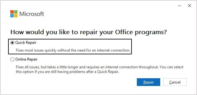 Select Quick Repair