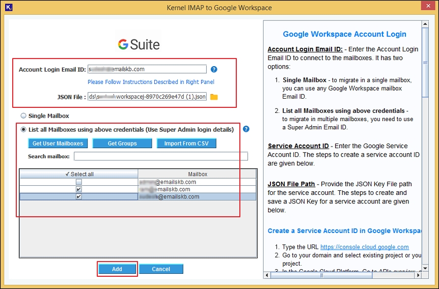 Provide the Google Workspace credential