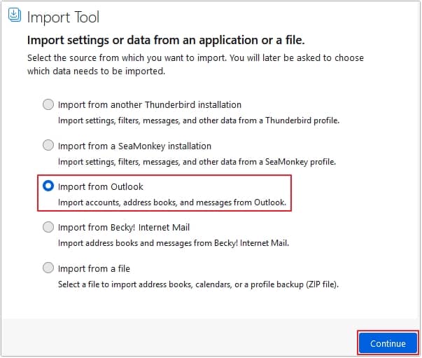 click on Import from Outlook then Continue