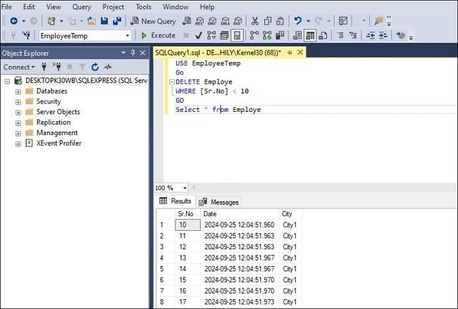 Delete some rows from the table with DELETE command