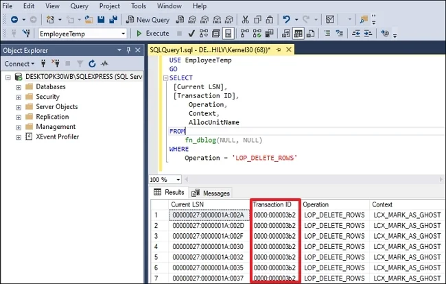 Get information like Transaction Id Current LSN etc