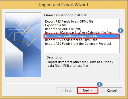 Import from another program and file