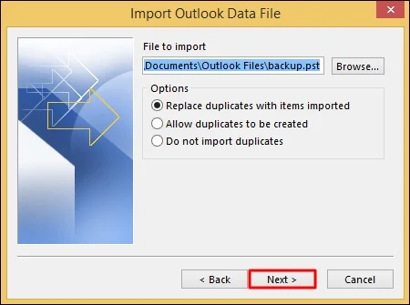 Import Outlook data file