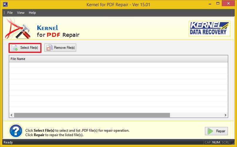 open kernel pdf repair and select pdf file