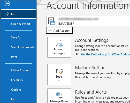 Add account to Outlook