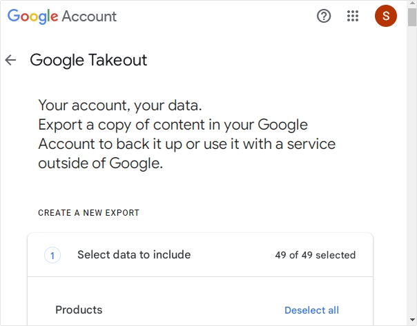 Open Google takeout