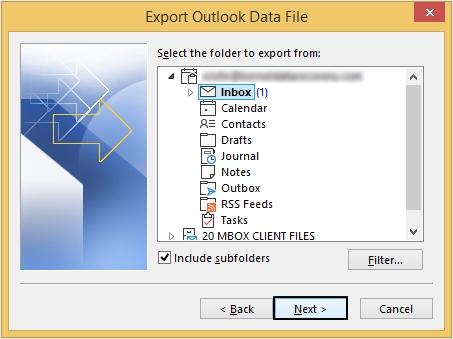 Select email address and folders need to be exported