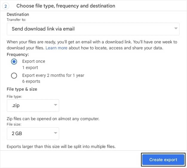 Select freequency to export