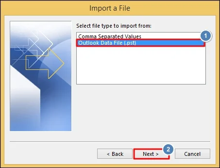 Outlook data file PST option