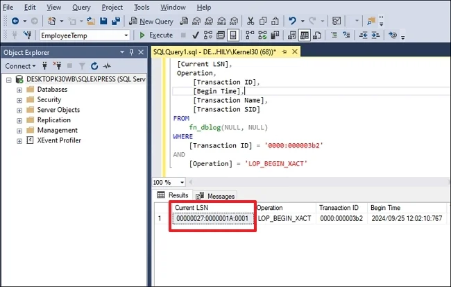 Get Log Sequence Number(LSN) and save