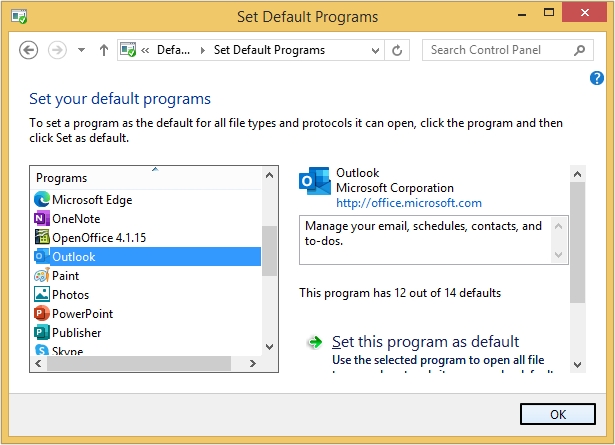 select Outlook and click OK