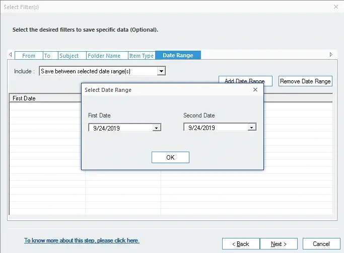 Provide a date range to migrate MBOX data within that range.