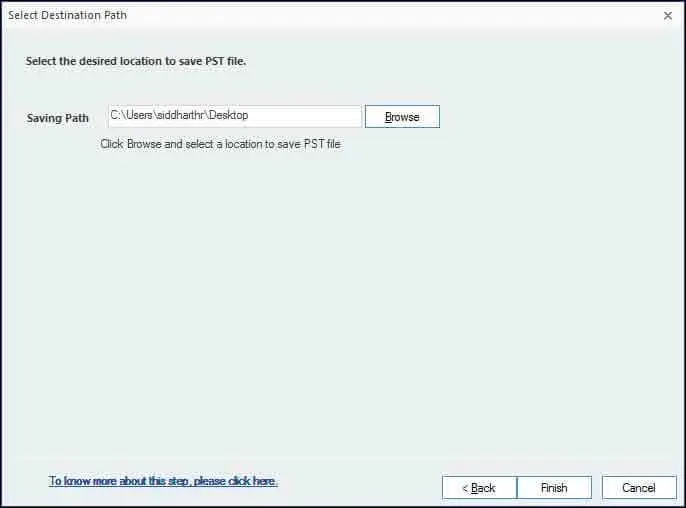 Define location to migrate data into PST File