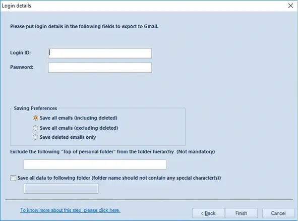 Provide the required login credentials to save data to Gmail.