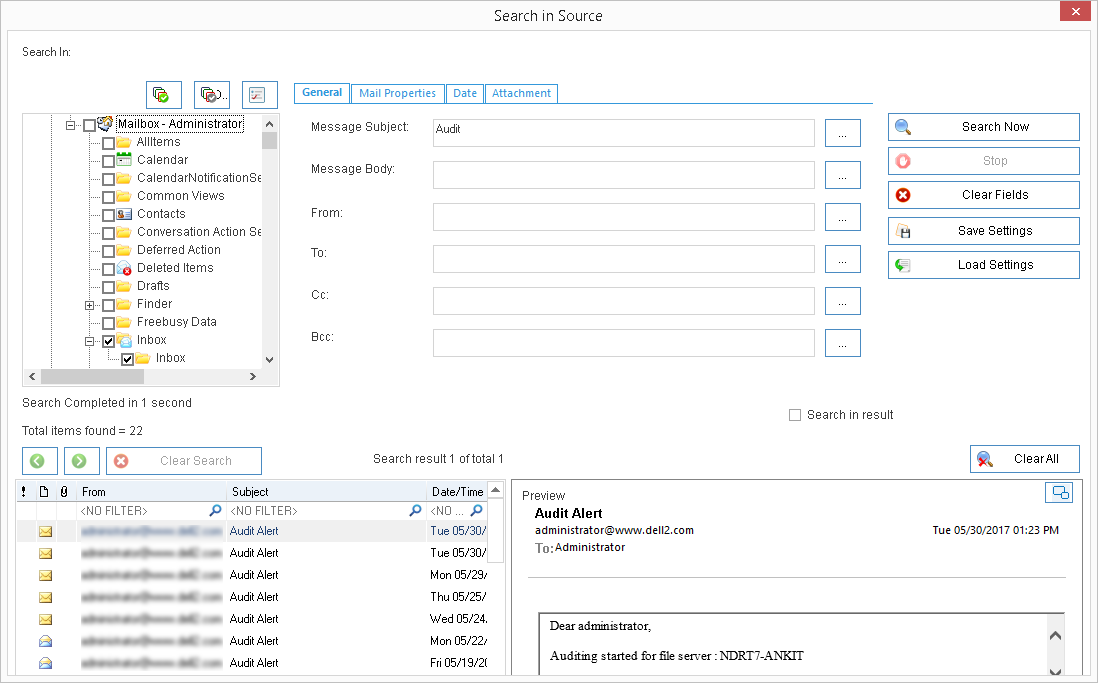 Screenshots of Kernel for Exchange Server Software