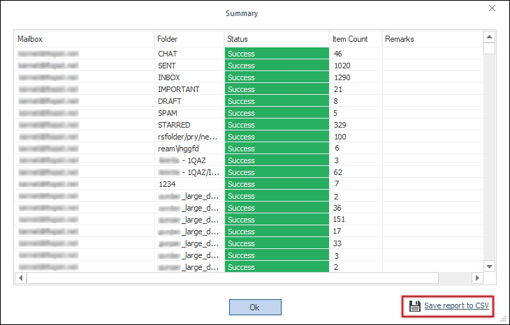 Click on Save report to CSV option