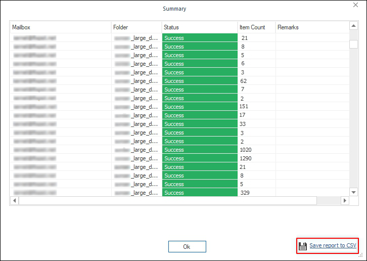 Click Save report to CSV option