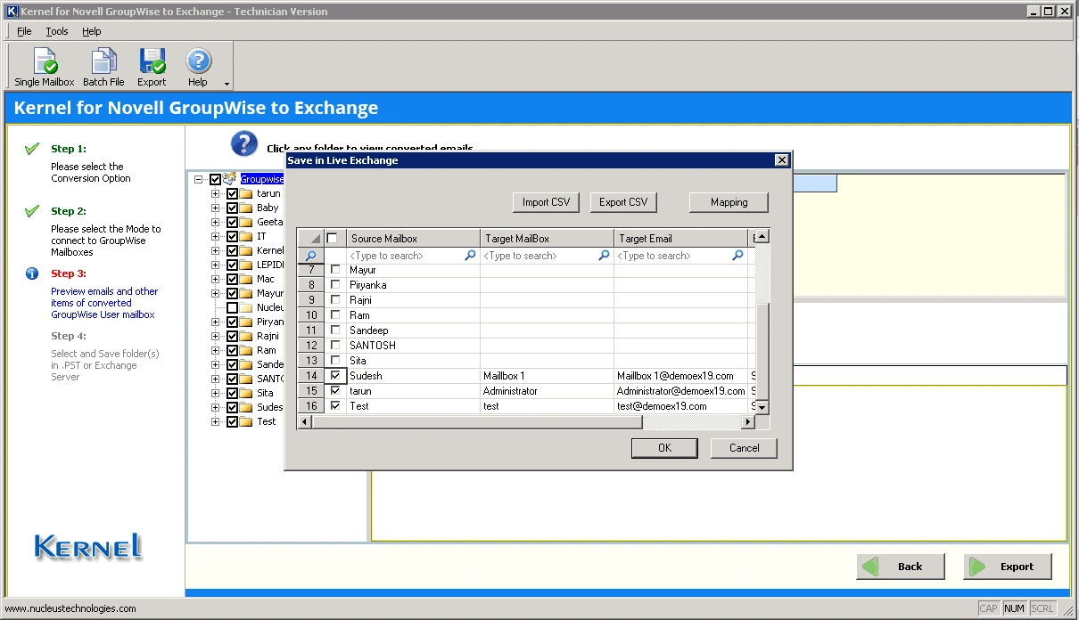 Mapping between the source and target mailboxes